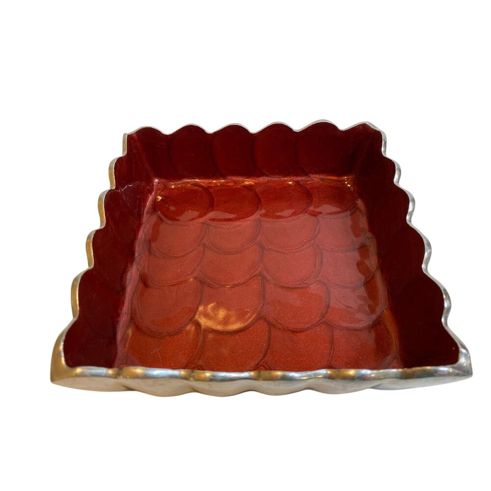 Julia Knight 5” Cocktail Napkin Holder Peony Pomegranate Dish Square 6”x6” - EUC